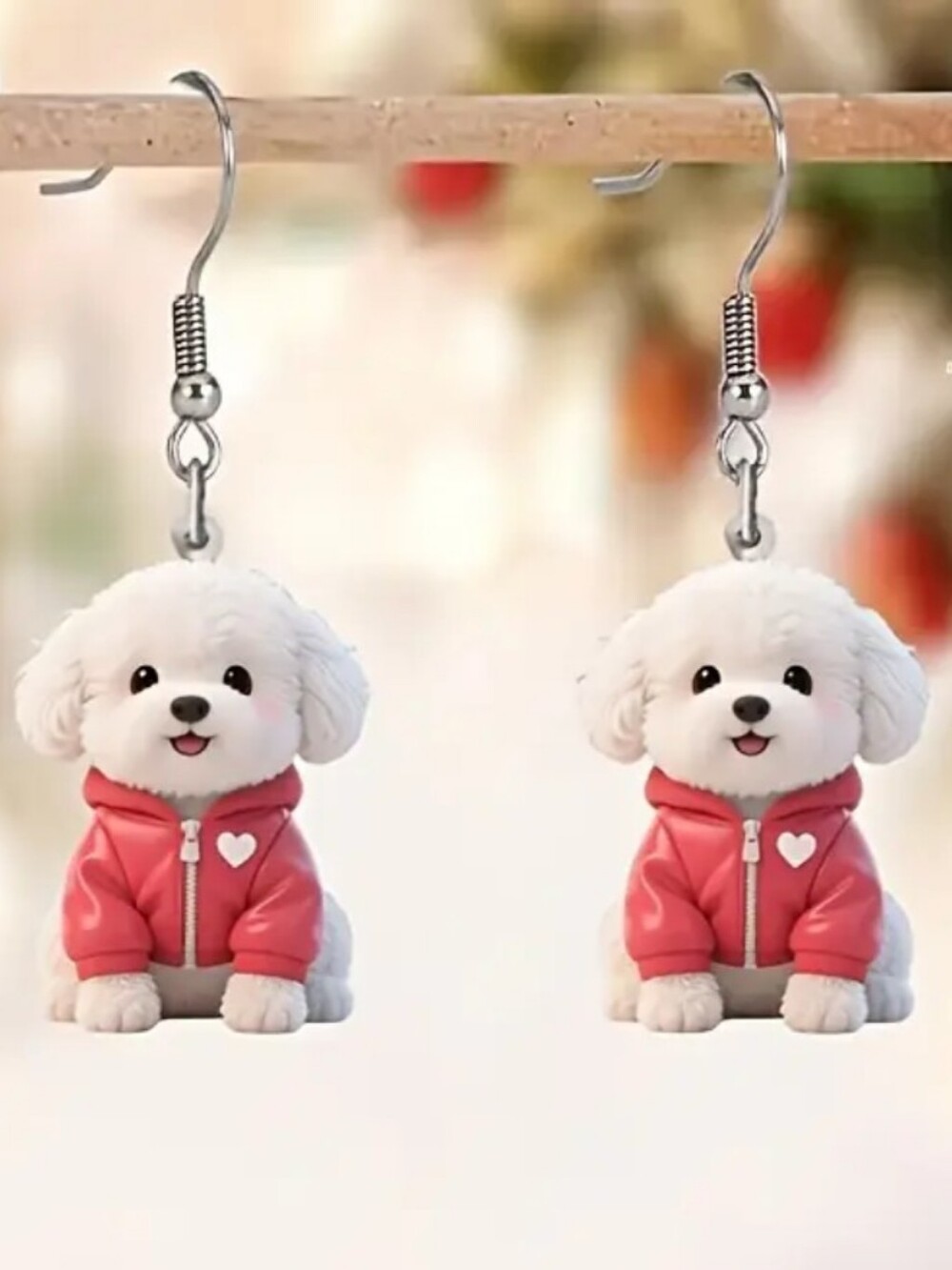 Hand Crafted Cute White Dog Earrings with Hoodie - Pet Lover Jewelry